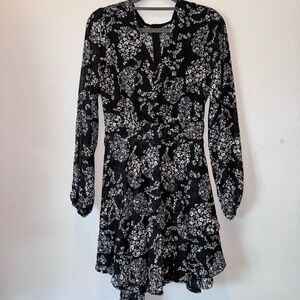 Brand New Black & White Floral Ruffle Mini Dress | Size Small (US 4-6)